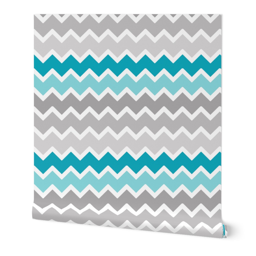 Turquoise Aqua Teal Blue Grey Gray Ombre Chevron