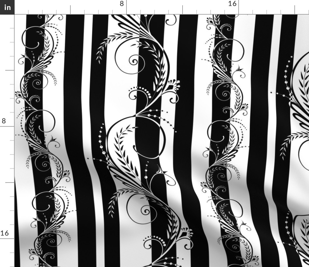 Stripes with Scrolls Black White
