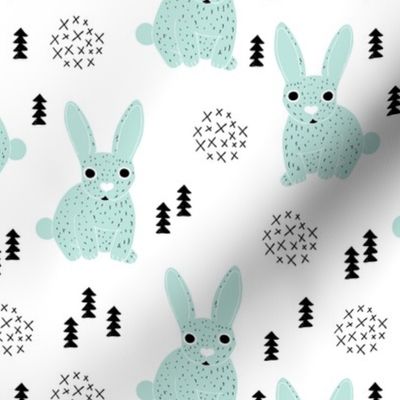 Adorable geometric rabbit baby easter spring bunny for kids scandinavian woodland theme in mint