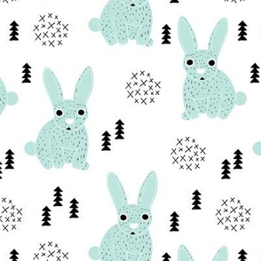 Adorable geometric rabbit baby easter spring bunny for kids scandinavian woodland theme in mint
