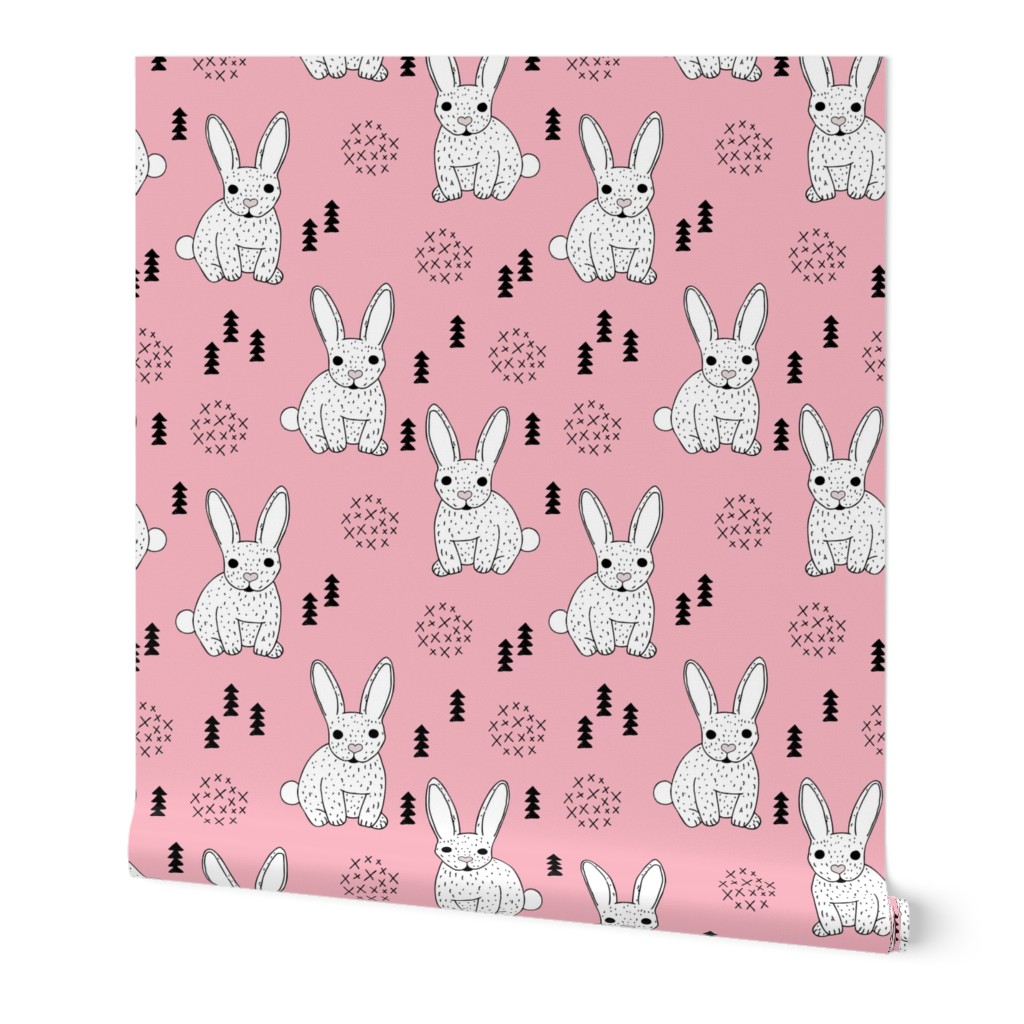 Adorable geometric rabbit baby easter spring bunny for kids scandinavian woodland theme in pink