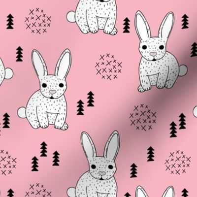 Adorable geometric rabbit baby easter spring bunny for kids scandinavian woodland theme in pink