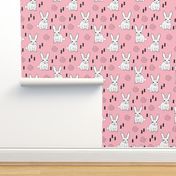 Adorable geometric rabbit baby easter spring bunny for kids scandinavian woodland theme in pink