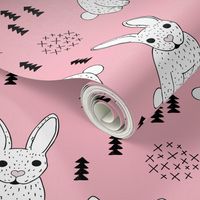 Adorable geometric rabbit baby easter spring bunny for kids scandinavian woodland theme in pink