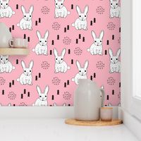 Adorable geometric rabbit baby easter spring bunny for kids scandinavian woodland theme in pink