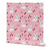 Adorable geometric rabbit baby easter spring bunny for kids scandinavian woodland theme in pink