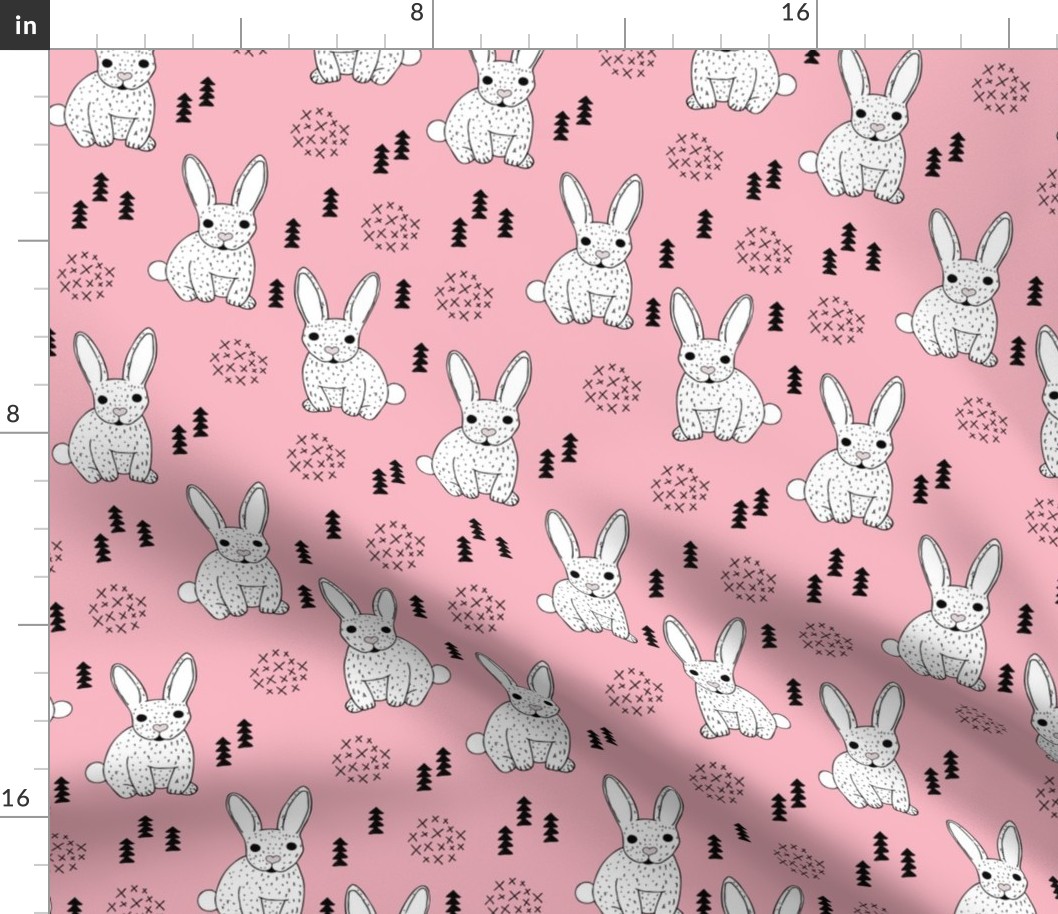 Adorable geometric rabbit baby easter spring bunny for kids scandinavian woodland theme in pink