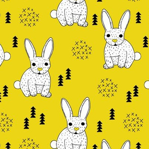 Adorable geometric rabbit baby easter spring bunny for kids scandinavian woodland theme in mustard