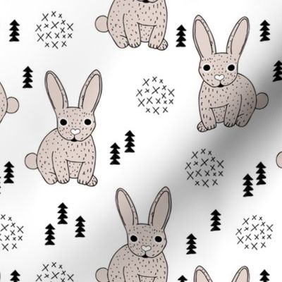 Adorable geometric rabbit baby easter spring bunny for kids scandinavian woodland theme in soft beige and white 