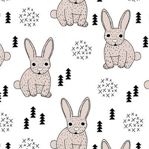 Adorable geometric rabbit baby easter spring bunny for kids scandinavian woodland theme in soft beige and white 