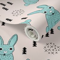 Adorable geometric rabbit baby easter bunny for kids scandinavian woodland theme in mint blue and beige