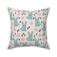 Adorable geometric rabbit baby easter bunny for kids scandinavian woodland theme in mint blue and beige