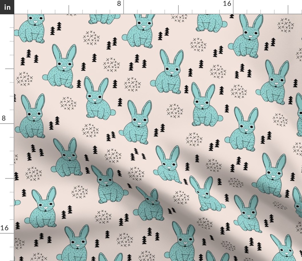 Adorable geometric rabbit baby easter bunny for kids scandinavian woodland theme in mint blue and beige