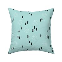 Scandinavian style christmas trees geometric woodland print in black and white and mint blue