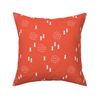 Scandinavian style christmas trees geometric woodland print in white and coral
