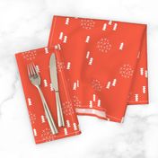 Scandinavian style christmas trees geometric woodland print in white and coral