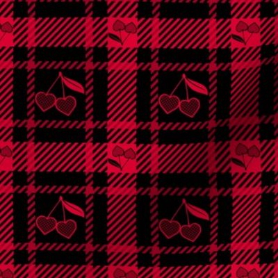 Cherry Hearts Plaid 113 Red Black