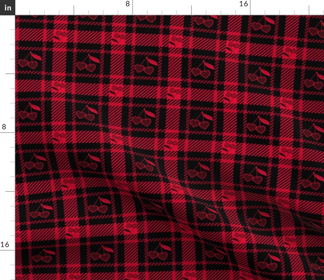 Cherry Hearts Plaid 113 Red Black