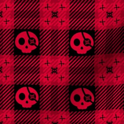 Pirate Skulls Plaid 112 Black Red