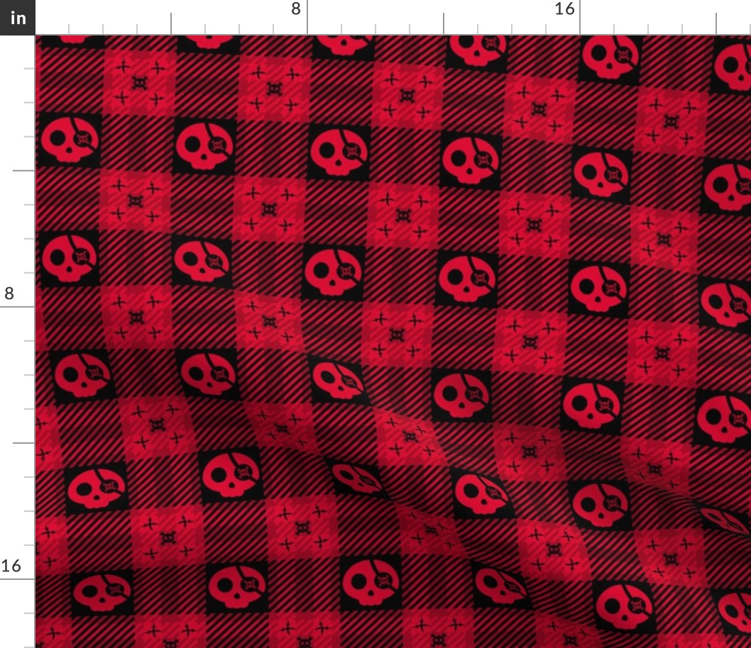 Pirate Skulls Plaid 112 Black Red