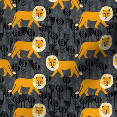 Safari Lion - Turmeric/Charcoal (Smaller Size) by Andrea Lauren