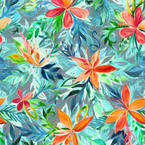 Impressionist Painted Tropical Floral