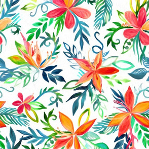 Impressionist Painted Tropical Floral on White