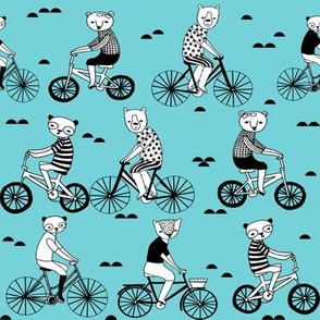 bears on bikes // childrens illustration fabric cute animal nursery print by andrea lauren 