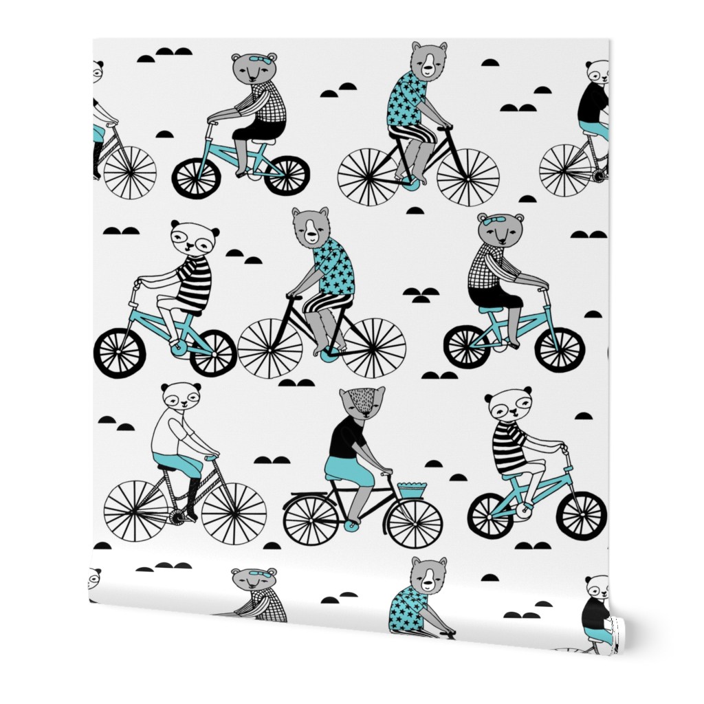 bears on bikes // cute childrens illustration bicycles bear bikes childrens illustration fabric