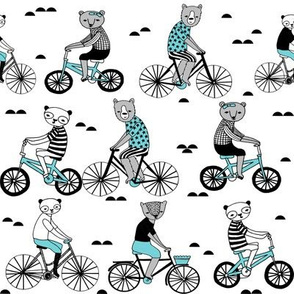 bears on bikes // cute childrens illustration bicycles bear bikes childrens illustration fabric