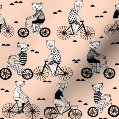 bears on bikes // cute blush childrens illustration bicycles fabric cute childrens illustration design