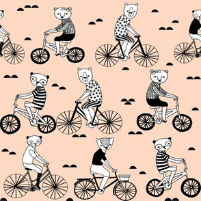 bears on bikes // cute blush childrens illustration bicycles fabric cute childrens illustration design