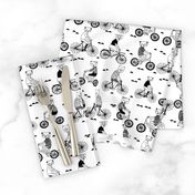 bears on bikes // black and white childrens illustration cute black and white nursery fabric baby scandi design by andrea lauren