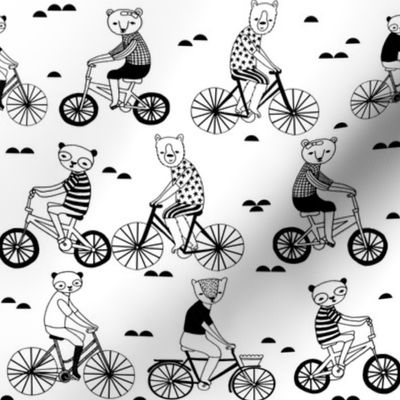 bears on bikes // black and white childrens illustration cute black and white nursery fabric baby scandi design by andrea lauren