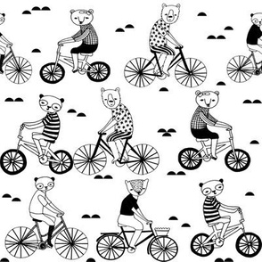 bears on bikes // black and white childrens illustration cute black and white nursery fabric baby scandi design by andrea lauren