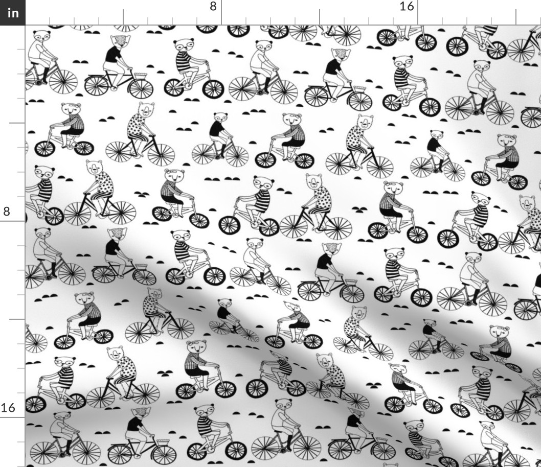 bears on bikes // black and white childrens illustration cute black and white nursery fabric baby scandi design by andrea lauren