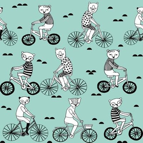 bears on bikes // childrens illustration fabric by andrea lauren cute andrea lauren design bears on bicycles panda bear 