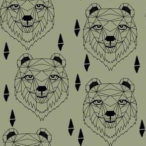 grizzly bear // bear face grizzly bear head artichoke green bear design andrea lauren fabric