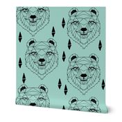 grizzly bear // bear head fabric mint bear bears nursery baby design 