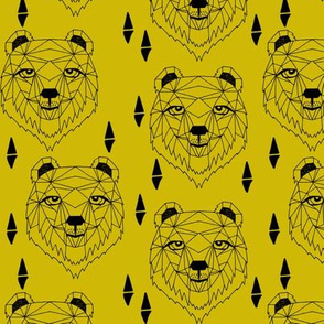 grizzly bear // bear head bears face bears baby nursery mustard yellow bear fabric