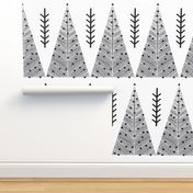 christmas evergreen tree // grey and white christmas triangles cute hand-drawn christmas fabric tree fabric