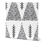 christmas evergreen tree // grey and white christmas triangles cute hand-drawn christmas fabric tree fabric