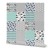 camping wholecloth // 6" squares camping design mint and navy blue boys room nursery baby quilt patchwork quilt crib sheet boys nursery