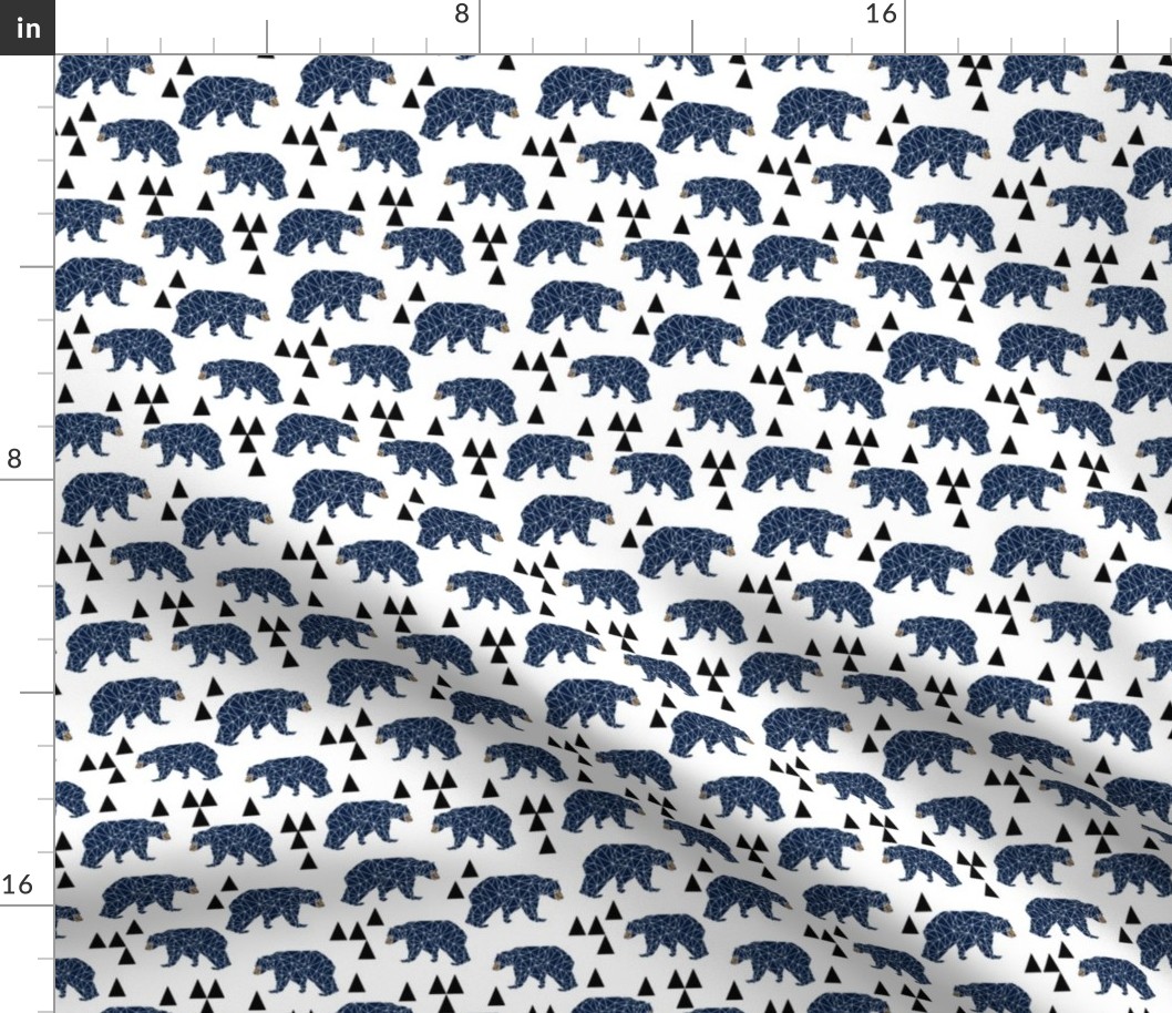 geo bear // navy blue triangles bear geometric boys nursery popular trendy kids hipster kids fabric