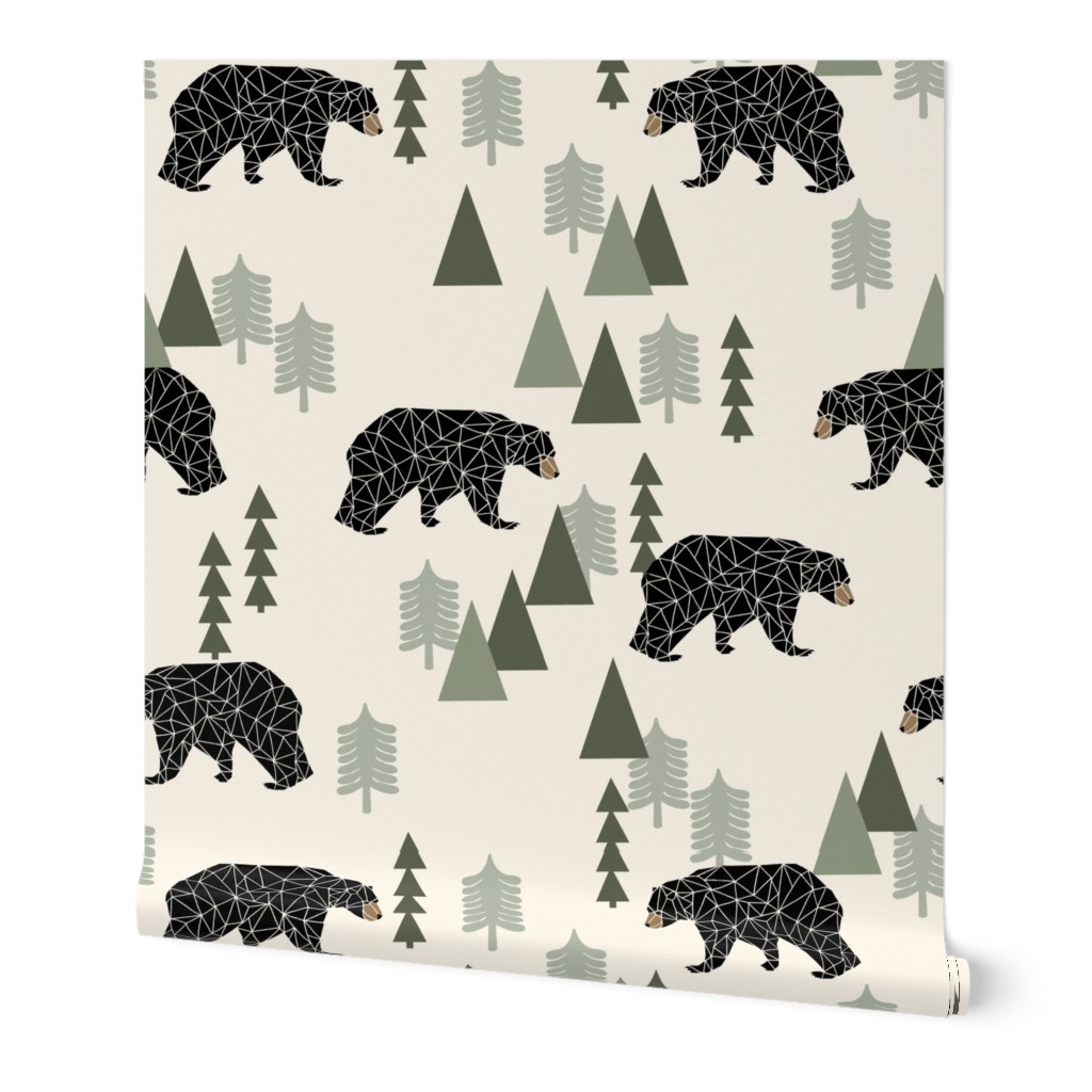 forest bear // cream green neutral baby nursery boys forest mountain woodland geometric bear