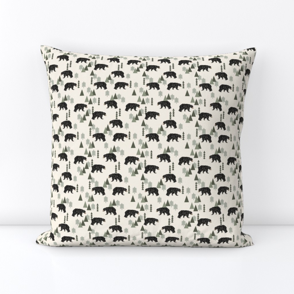 forest bear // cream green neutral baby nursery boys forest mountain woodland geometric bear