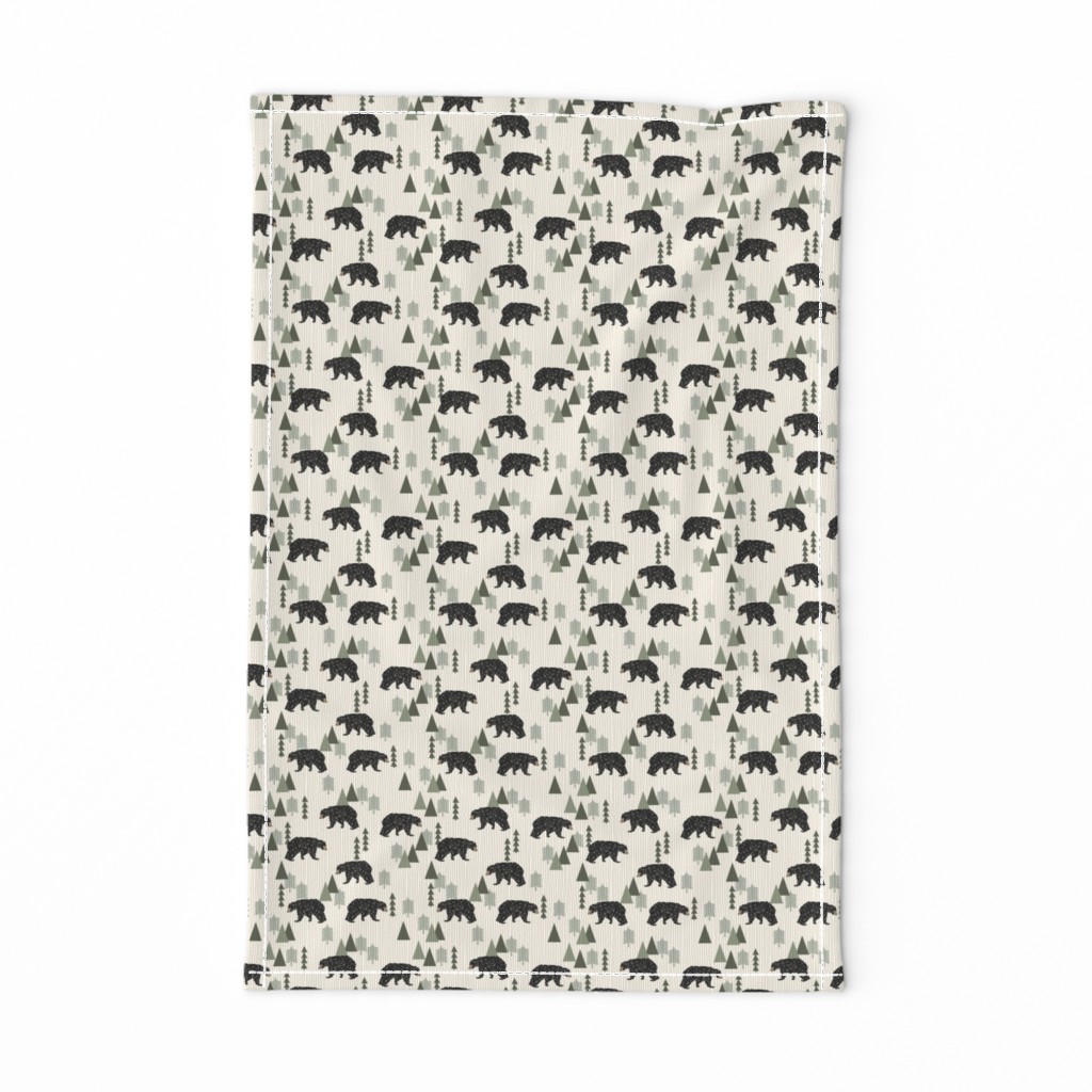 forest bear // cream green neutral baby nursery boys forest mountain woodland geometric bear