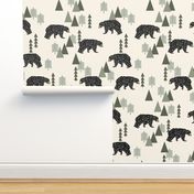 forest bear // cream green neutral baby nursery boys forest mountain woodland geometric bear