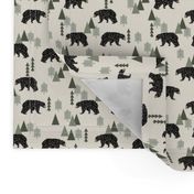 forest bear // cream green neutral baby nursery boys forest mountain woodland geometric bear