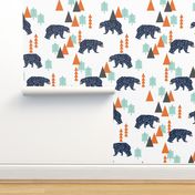 forest bear // bear navy camping hunting boys forest woodland mountains trees boys room 